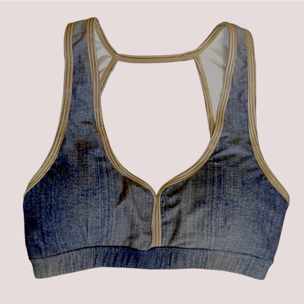 Graphic Y2K Yoga Top Bohemian Cut Out Back Desert Denim US S